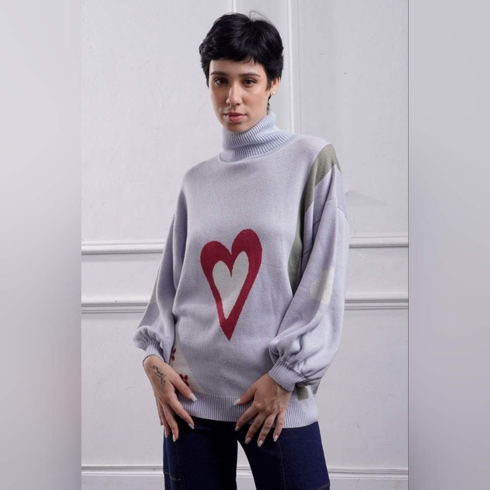 Qaytu Alpaca Collections Light Blue My Love Cotton Blend Knit Sweater
